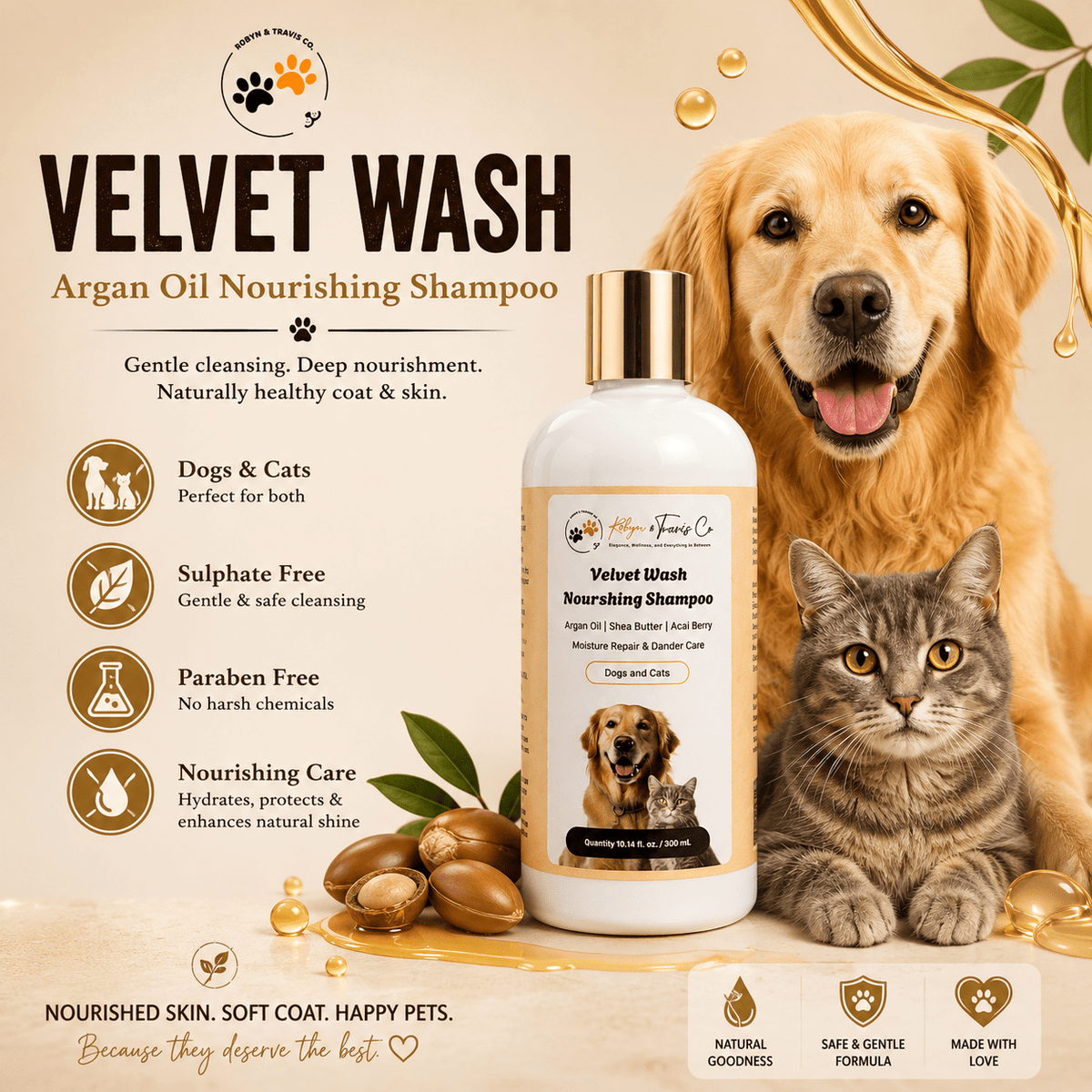 Velvet Wash — Argan, Shea & Açai Dog & Cat Shampoo (Sulphate & Paraben Free)