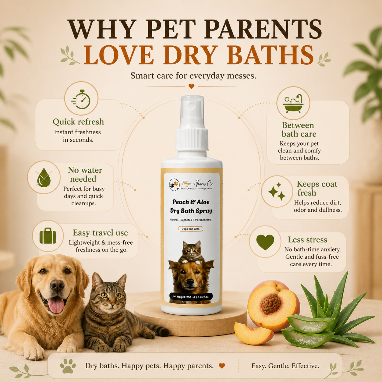 Peach Aloe grooming spray 200ml dogs cats