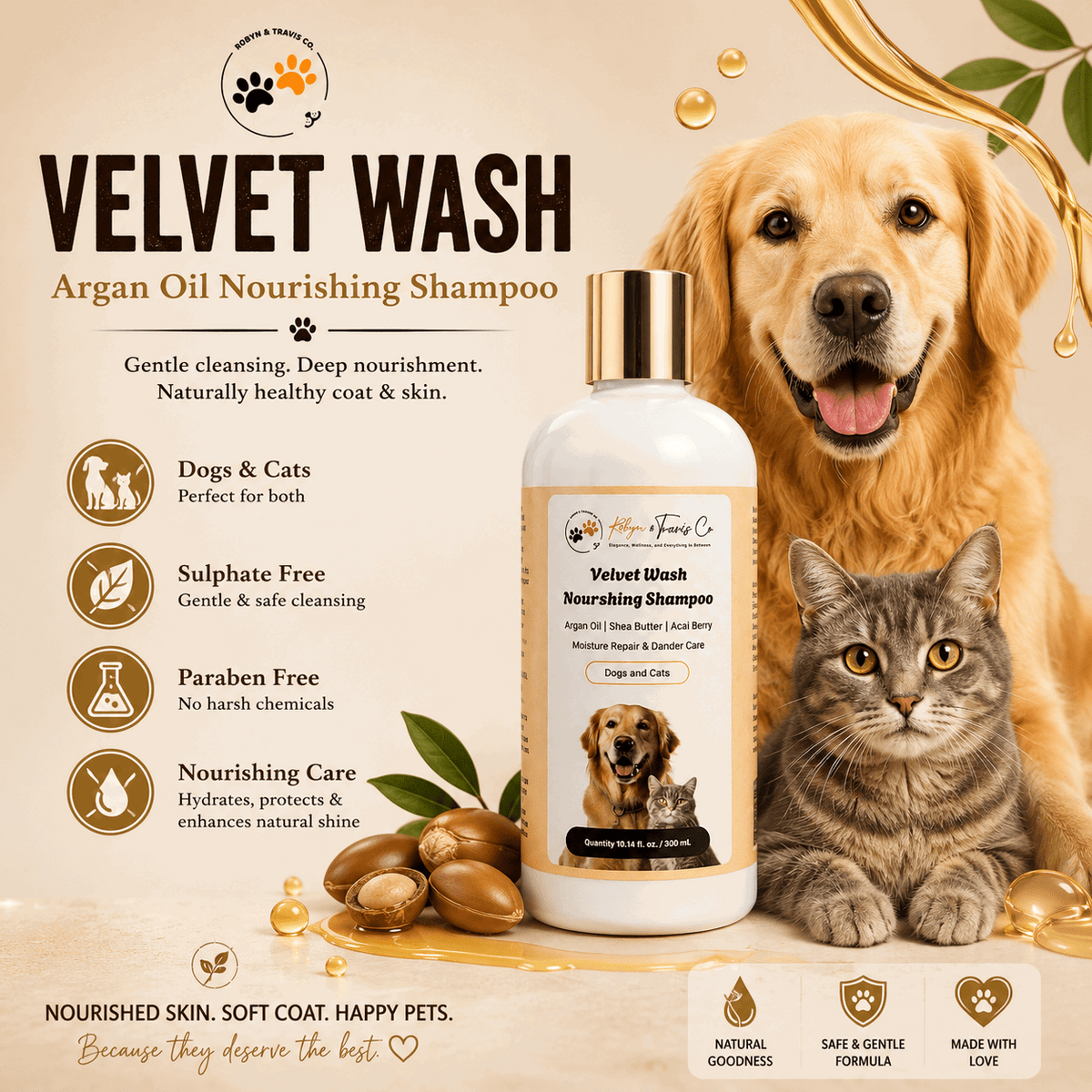 Velvet Wash — Argan, Shea & Açai Dog & Cat Shampoo (Sulphate & Paraben Free)