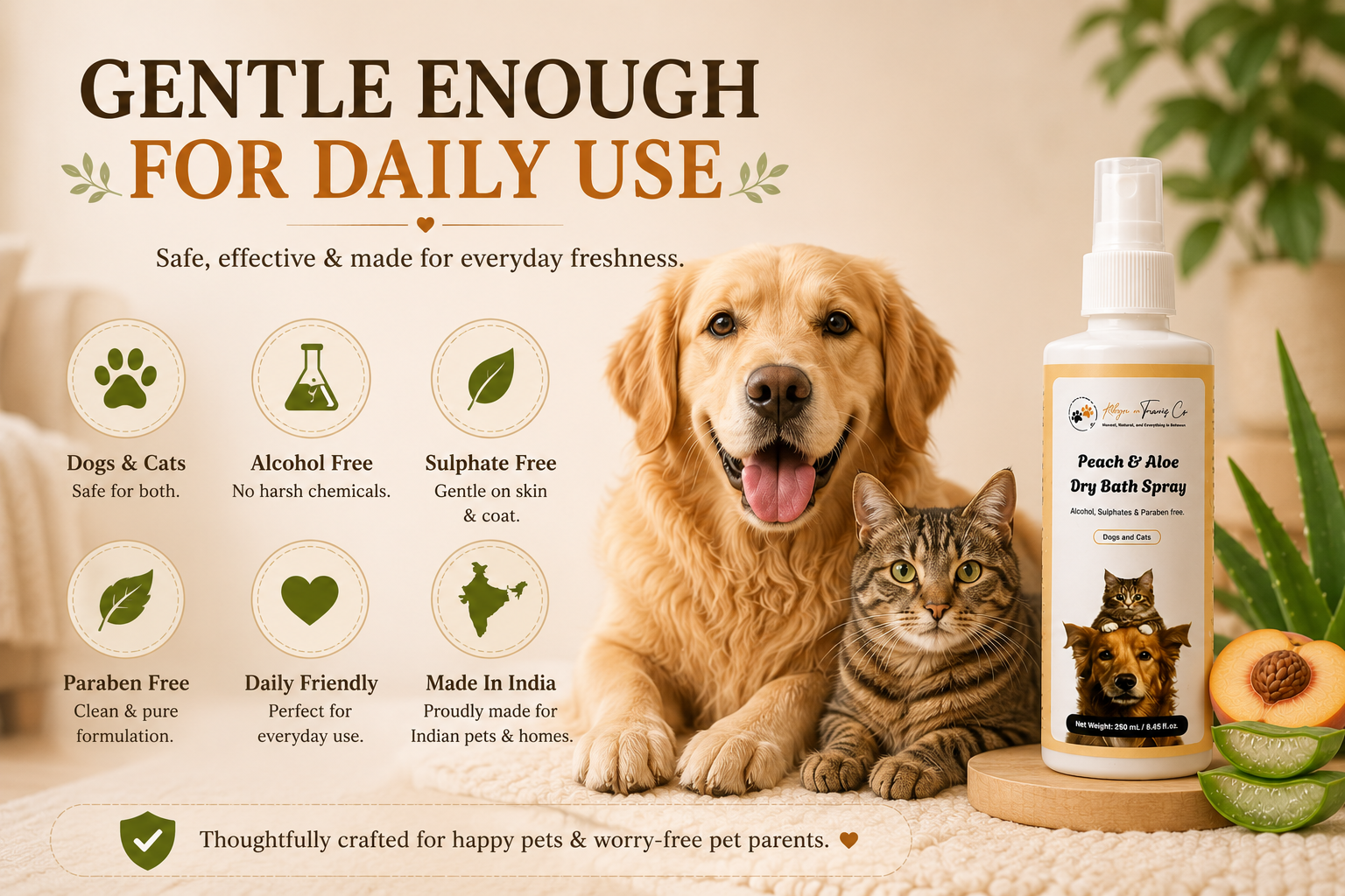 Peach & Aloe Dry Bath Spray (No-Rinse Grooming for Fresh, Clean & Healthy Coat)