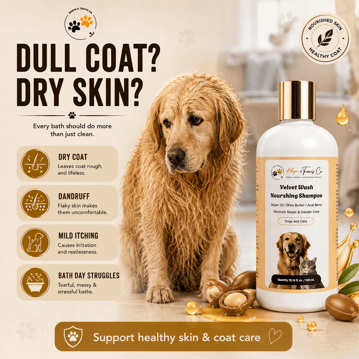 Velvet Wash — Argan, Shea & Açai Dog & Cat Shampoo (Sulphate & Paraben Free)