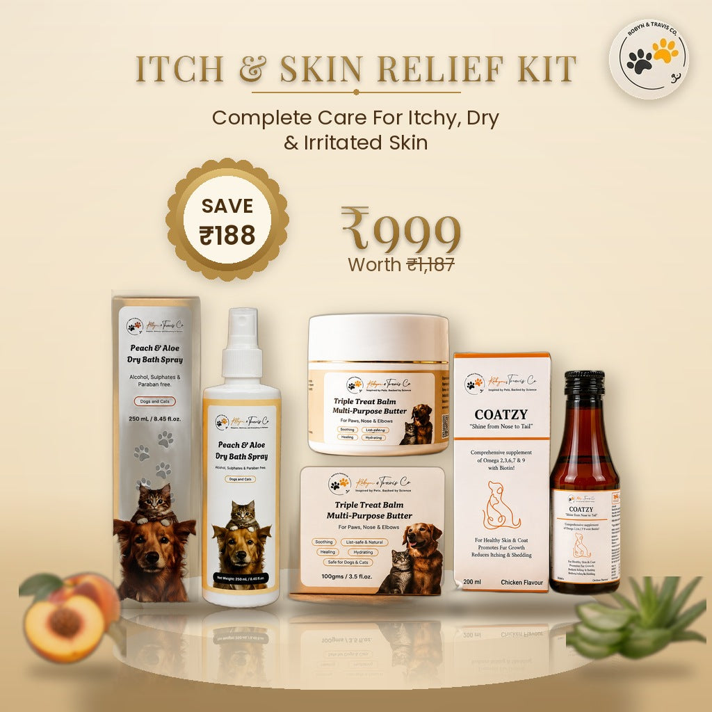Itch & Skin Relief Kit bundle — Coatzy, Dry Bath Spray and Triple Treat Balm, save ₹188, ₹999
