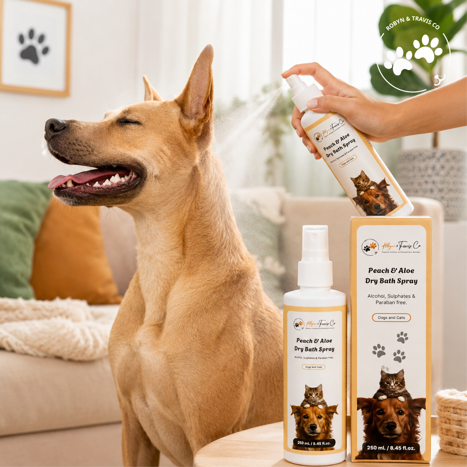 Peach & Aloe Dry Bath Spray (No-Rinse Grooming for Fresh, Clean & Healthy Coat)